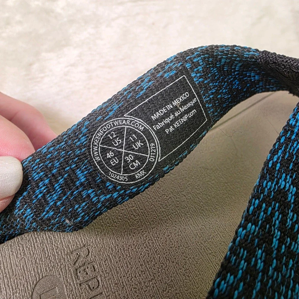 KEEN Flip Flops Brown Blue Woven Thong Sandals Mens 12 Excellent